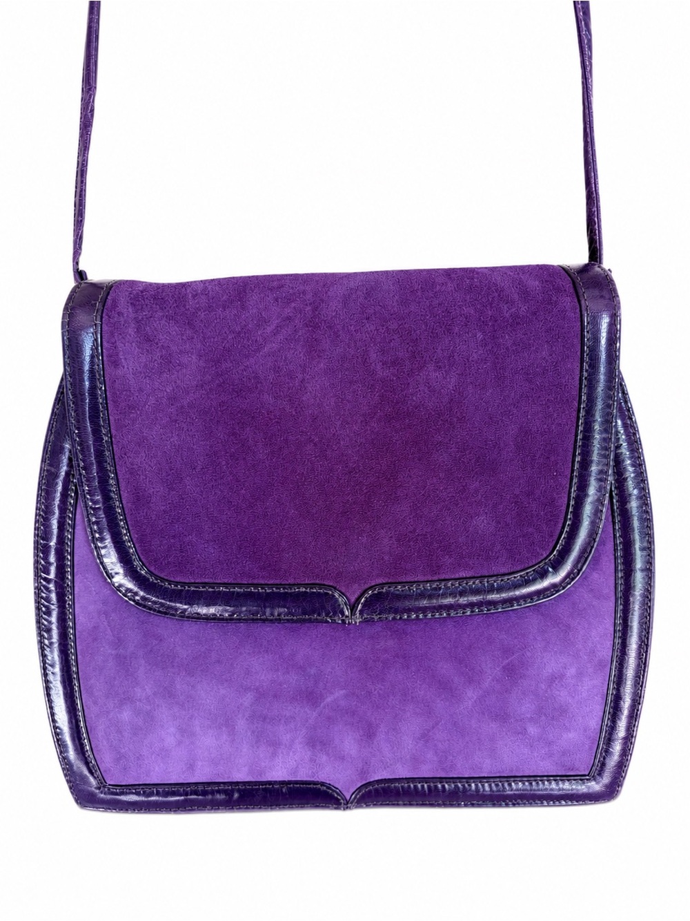 Frenchy Of California Vintage Purple Suede Shoulder Bag with Leather Trim